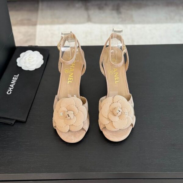 Chanel Interlocking CC Corduroy & Suede Camellia Ankle Strap Heels In 2 Colors
