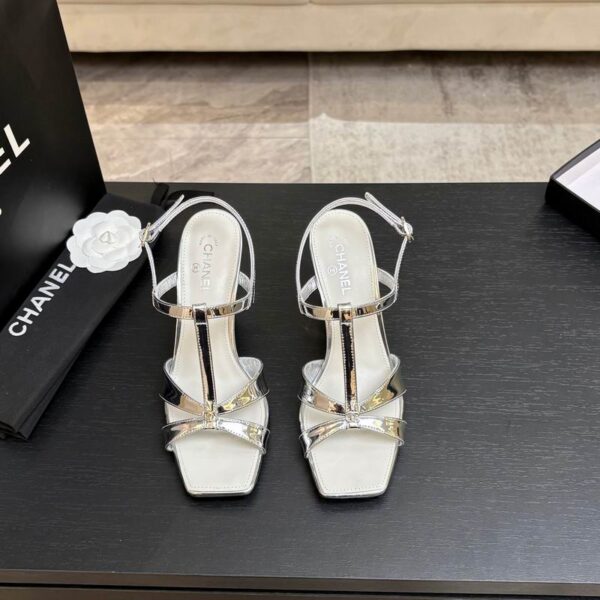 Chanel Metallic Crisscross T Strap Block Heels In Different Colors