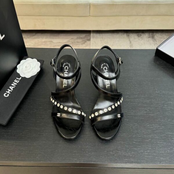 Chanel Crystal Pearl Strass Embellished Leather Ankle Strap Heels In Different Colors