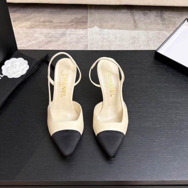 Chanel Classic Grossgrain Cap Toe Leather Slingback Pump Heels In 2 Colors