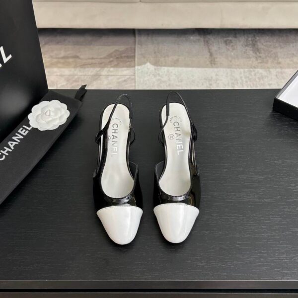 Chanel Two Tone Round Toe Block Heel Slingback Pump Heels In Different Colors