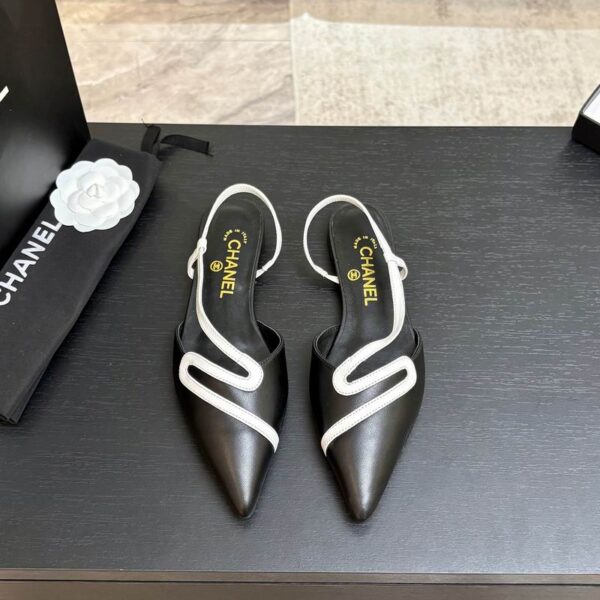 Chanel Wavy Trim Pointed Toe Slingback Flat Sandals In 2 Colors