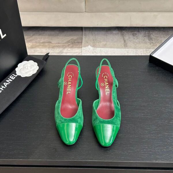 Chanel Two Tone Suede & Patent Leather Slingback Pump Heels In Different Colors