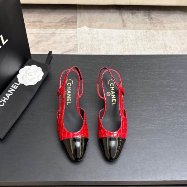 Chanel Croc Embossed Side Cutout Block Heels Slingback Pump Heels