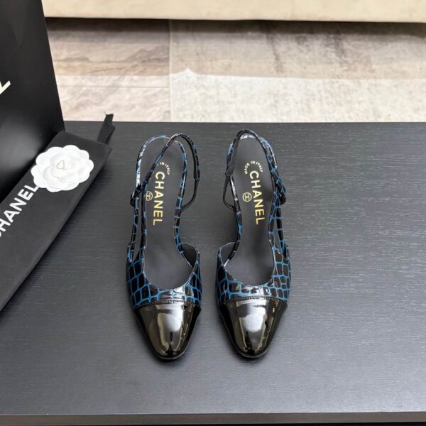 Chanel Croc Embossed High Block Slingback Heels In Different Colors
