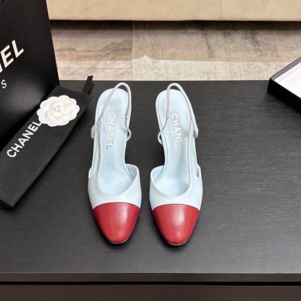 Chanel Metallic Ribbed Leather High Block Slingback Pump Heels In Different Colors