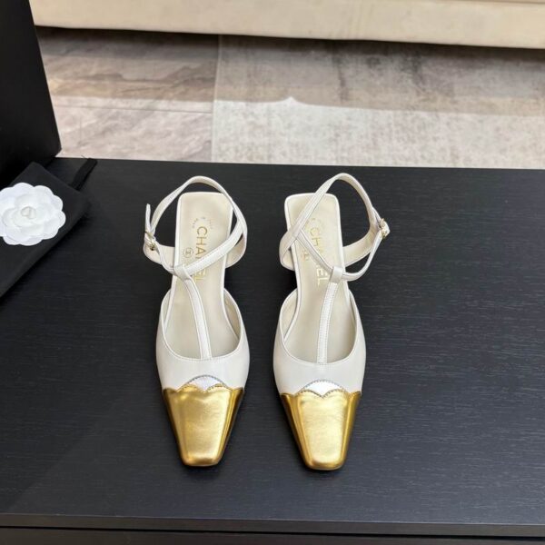 Chanel Metallic Cap Toe Leather Slingback Pump Heels In Different Colors