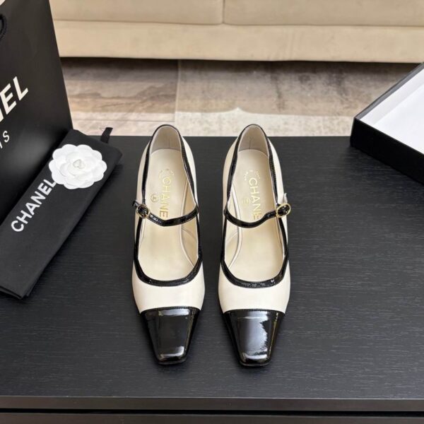 Chanel Two Tone Patent Leather Mary Jane Pump Heels