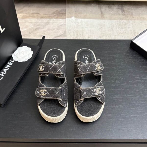 Chanel Quilted Denim Platform Interlocking CC Sandal In 2 Colors