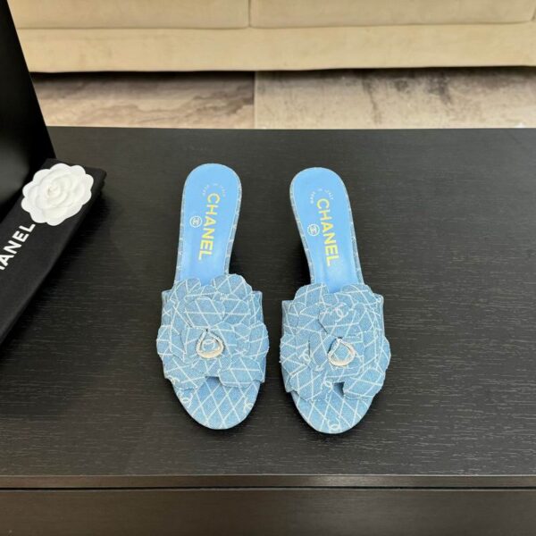 Chanel Camellia Diamond Quilted Denim Heels In 2 Colors
