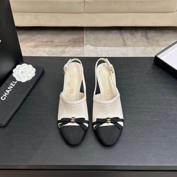 Chanel White Grosgrain Cap Toe Bow Slingback Pump Heels