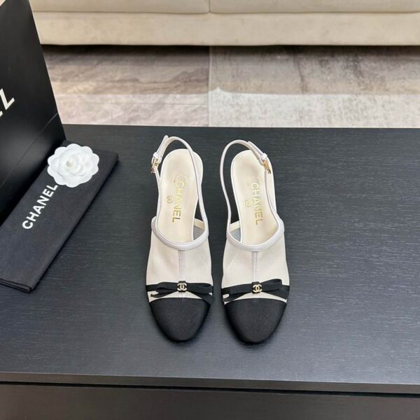 Chanel Mesh & Grosgrain Cap Toe Bow Slingback Pump Heels