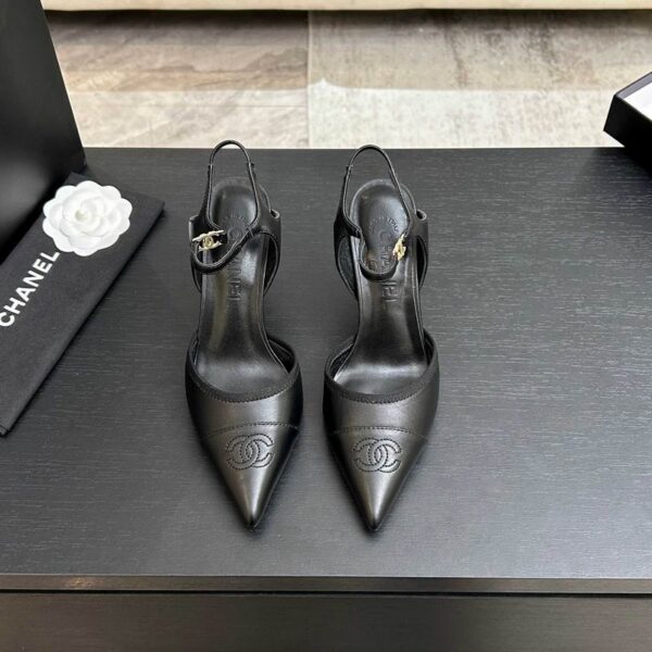 Chanel Black Interlocking CC Pointed Toe Slingback Pump Heels