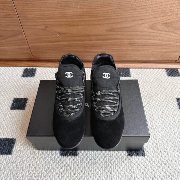 Chanel Black Knit & Suede Low Top Sneakers