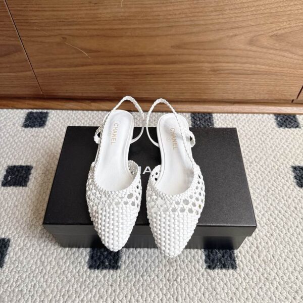 Chanel Woven Pointed Toe Slingback Flat Sandals In Different Colors