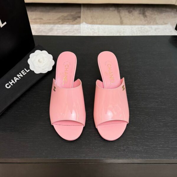 Chanel CC Logo Patent Leather Open Toe Block Heels In Different Colors