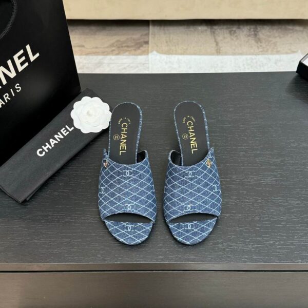 Chanel Quilted CC Denim Open Toe Block Heels In 2 Colors
