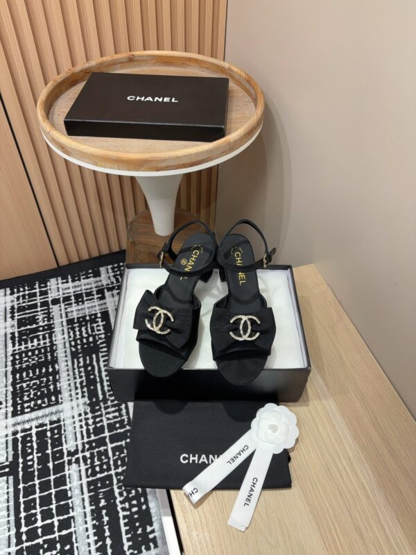 Chanel Black CC Bow  Ankle Strap Pump Heels
