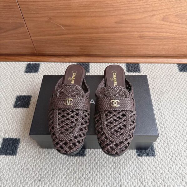 Chanel Brown CC Woven Mules