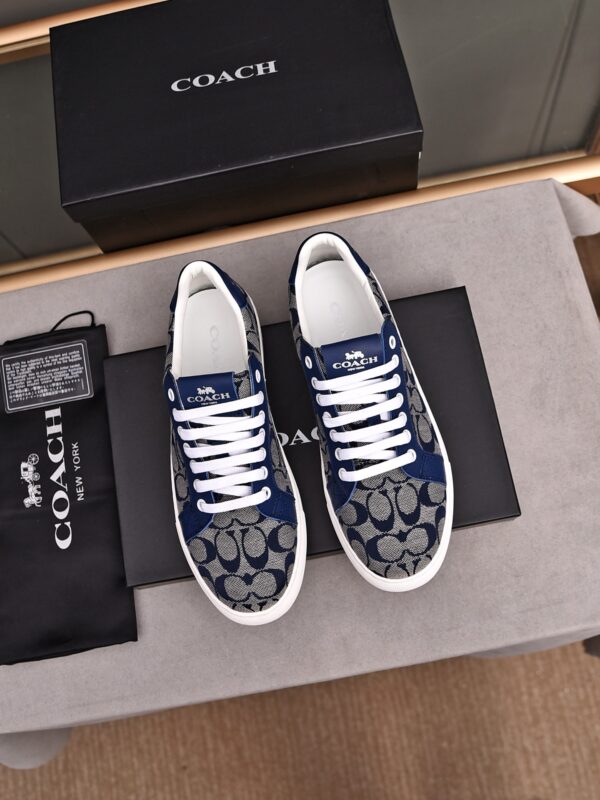 Coach Clip Low Top Sneakers With Iconic Blue C Monogram Pattern