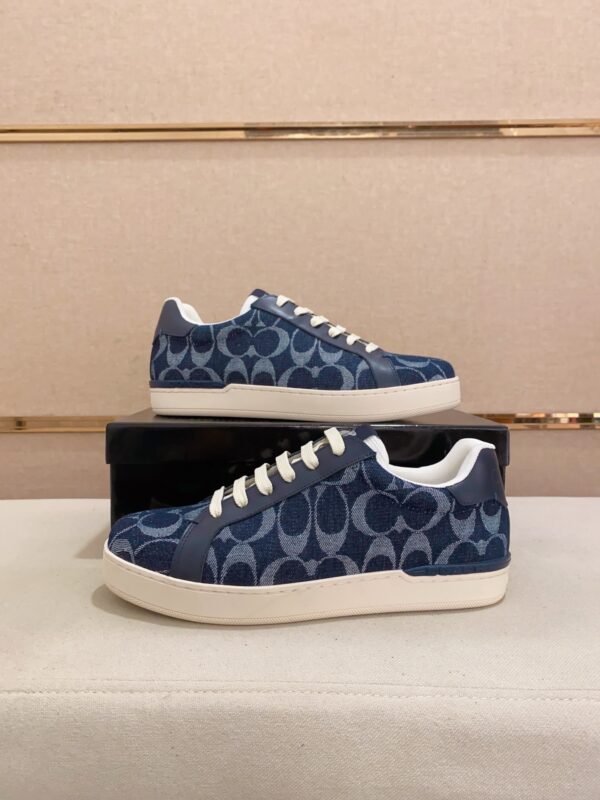 Coach Clip Low Top Sneakers With Monogram Canvas Upper & White Sole