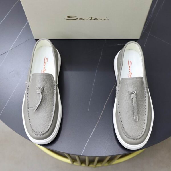 Santoni Knotted Grey Leather Loafers