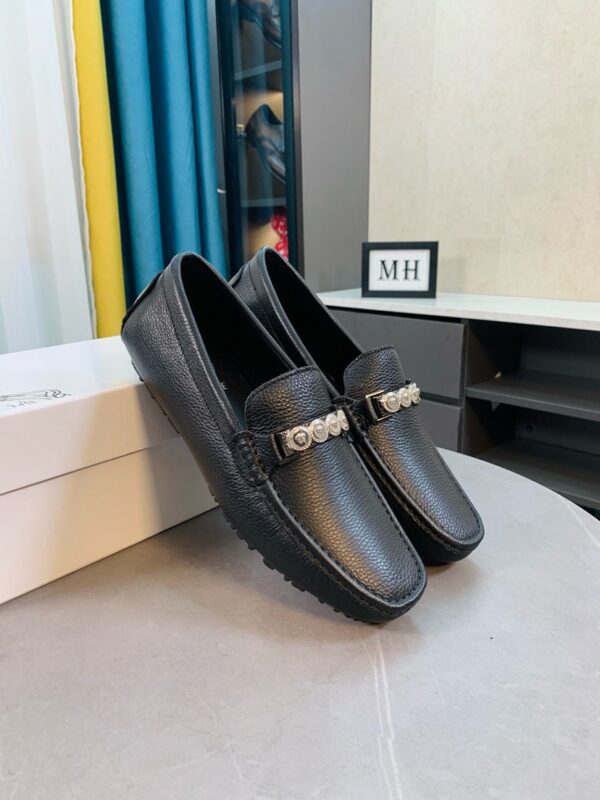 Versace Medusa Stud Grained Black Leather Driver Loafers