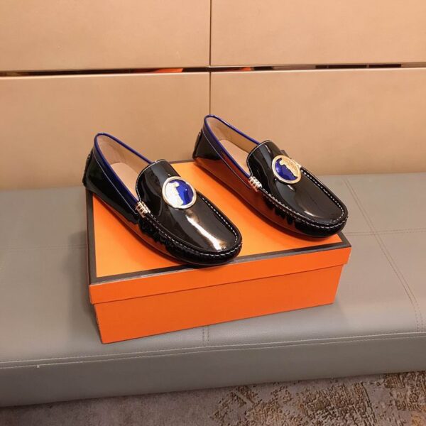Versace Medusa Shield Electric Trim Patent Leather Driver Loafers In 2 Colors