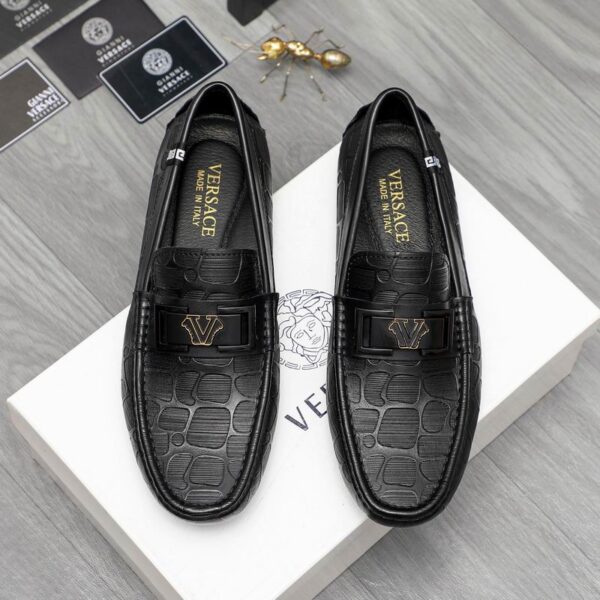 Versace V Logo Croc Effect Driver Loafers