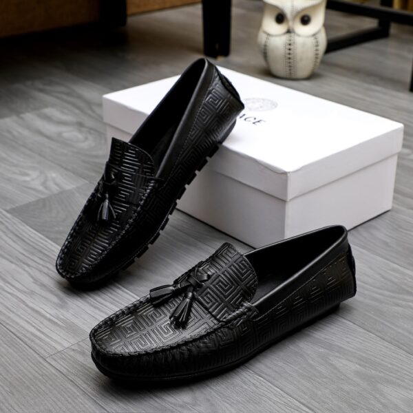 Versace Greca Embossed Leather Tassel Loafers