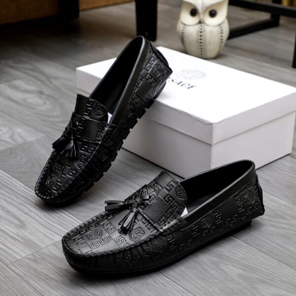 Versace Greca & Medusa Embossed Leather Tassel Driver Loafers