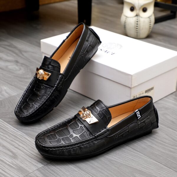 Versace Crocodile Embossed Medusa Plate Driver Loafers