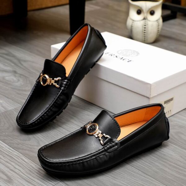 Versace Smooth Leather Medusa Coin Driver Loafers