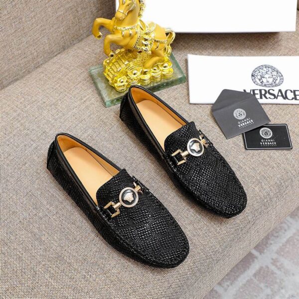Versace Python Embossed Medusa Coin Strap Driver Loafers