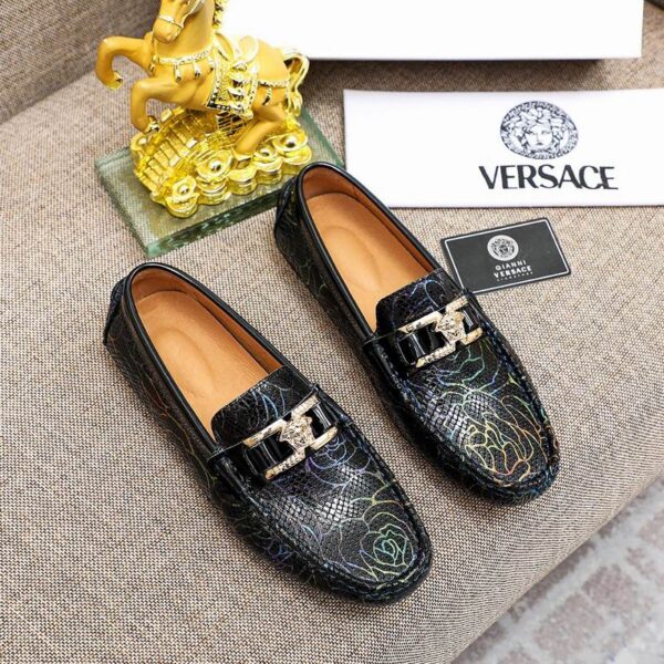 Versace Python Embossed Abstract Marble Medusa H Strap Driver Loafers In 2 Colors
