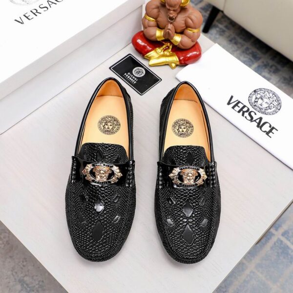 Versace Mixed Texture Crystal & Python Medusa Driver Loafers