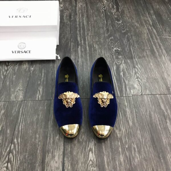Versace Medusa Velvet Metal Toe Loafers