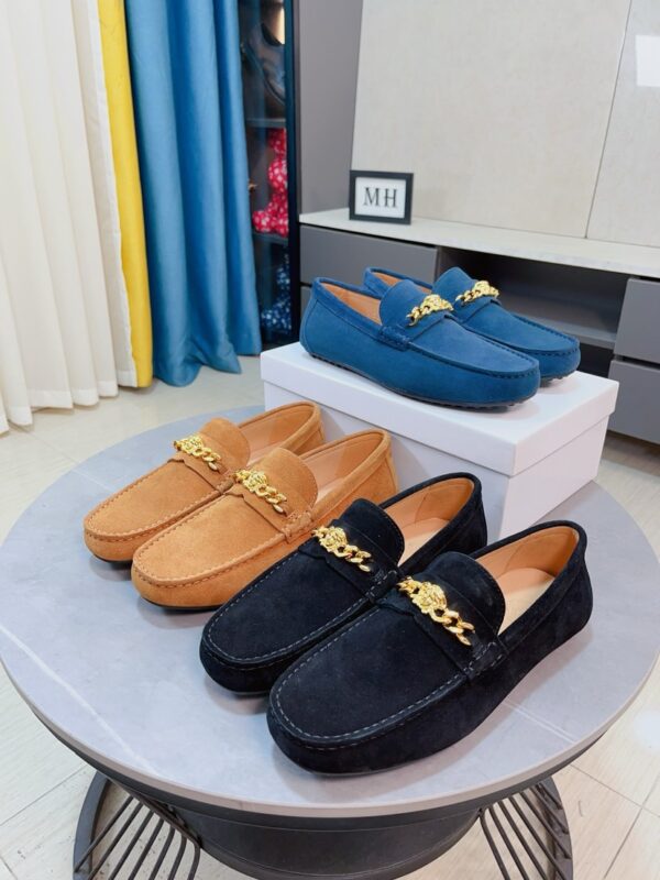 Versace Medusa Chain Suede Driver Loafers