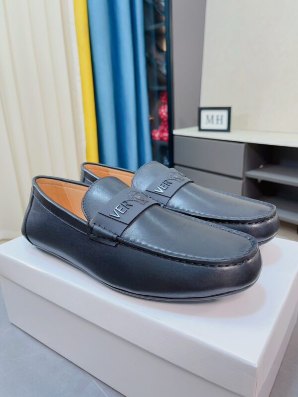 Versace Smooth Black Leather Men's Driver Loafers