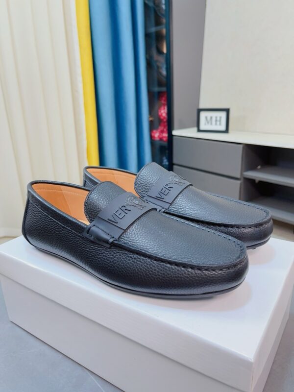 Versace Grained Black Leather Men's Driver Loafers