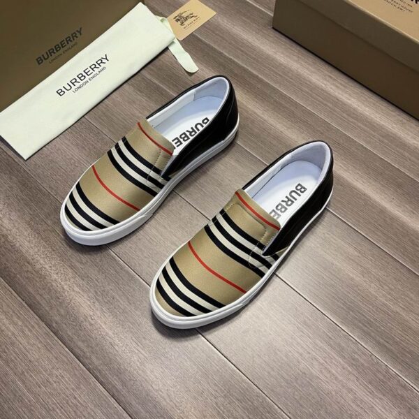 Burberry Icon Stripe Canvas & Black Leather Slip On Sneakers
