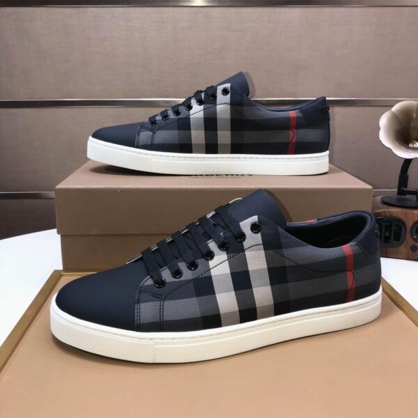 Burberry Dark Grey & Beige Check Low Top Leather Sneakers