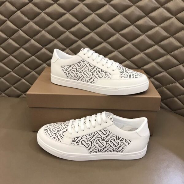 Burberry Monogram Print Canvas & White Leather Low Top Sneakers