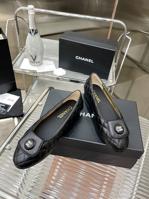 Chanel Diamond Quilted Leather Plaque Flats In Different Colors