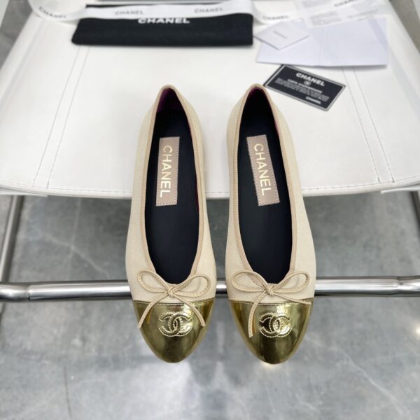 Chanel Grooved Canvas & Metallic Leather Ballerina Flats In Different Colors