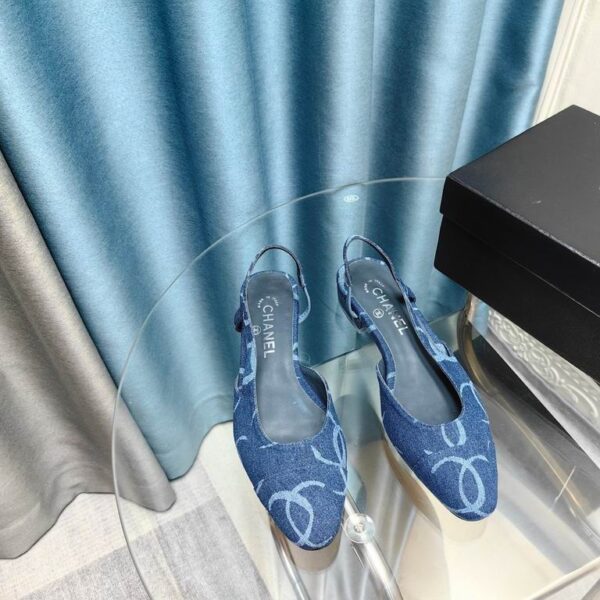 Chanel CC Logo Denim Slingback Pump Sandals