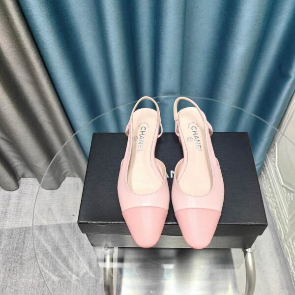Chanel Pink Patent Leather Cap Toe CC Slingback Flat Sandals