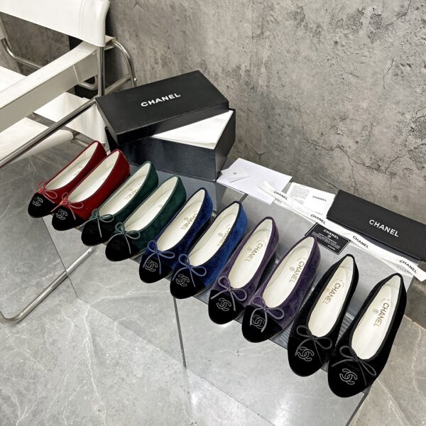 Chanel Velvet Grosgrain Strass Cap Toe Bow Ballerina Flats In Different Colors