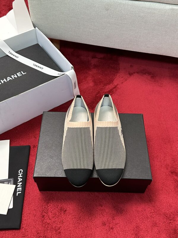 Chanel Striped Knit Cap Toe Loafers In 2 Colors
