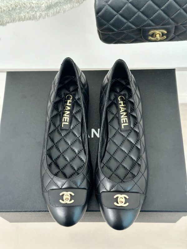 Chanel Quilted Leather CC Ornament Cap Toe Ballerina Flat Pump Sandals In Different Colors